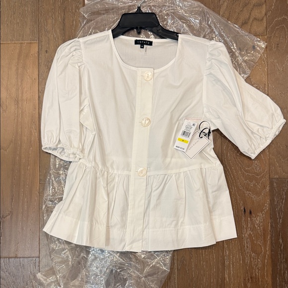 1. State Cream Short Sleeve Blouse with Button Detail - Picture 1 of 8